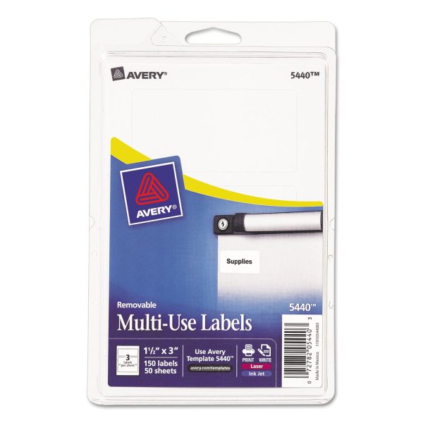 Removable Multi-Use Labels, Inkjet Laser Printers, 1.5 x 3, White, 3 Sheet, 50 Sheets Pack, (5440) For Sale