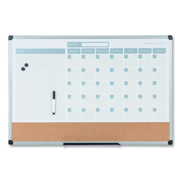 3-in-1 Calendar Planner, 36 x 24, White Surface, Silver Aluminum Frame For Discount
