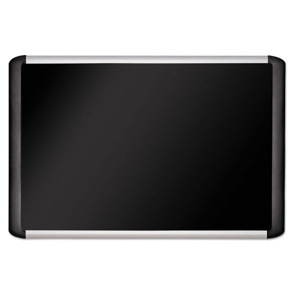 Soft-touch Bulletin Board, 36 x 24, Black Fabric Surface, Aluminum Black Aluminum Frame Online now