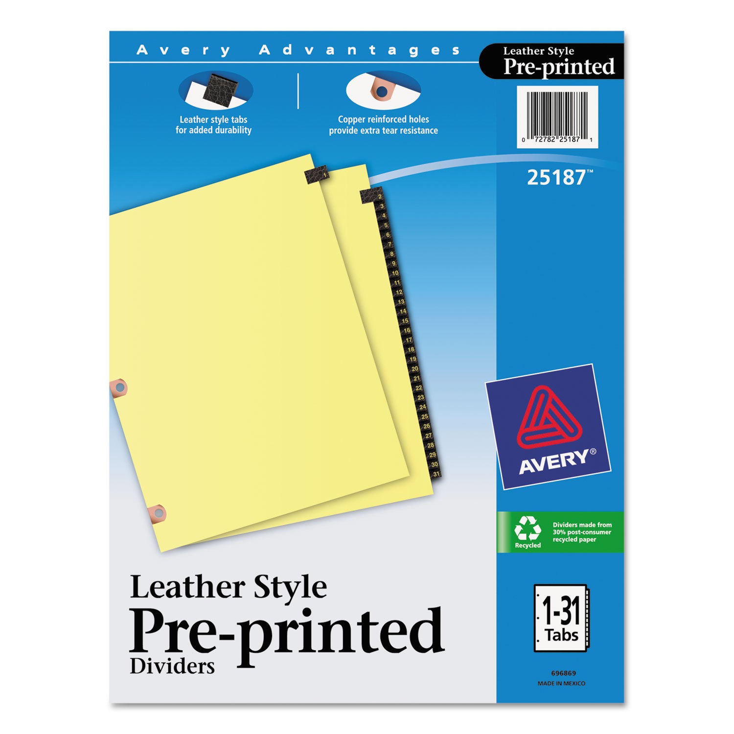 Preprinted Black Leather Tab Dividers w Copper Reinforced Holes, 31-Tab, 1 to 31, 11 x 8.5, Buff, 1 Set on Sale