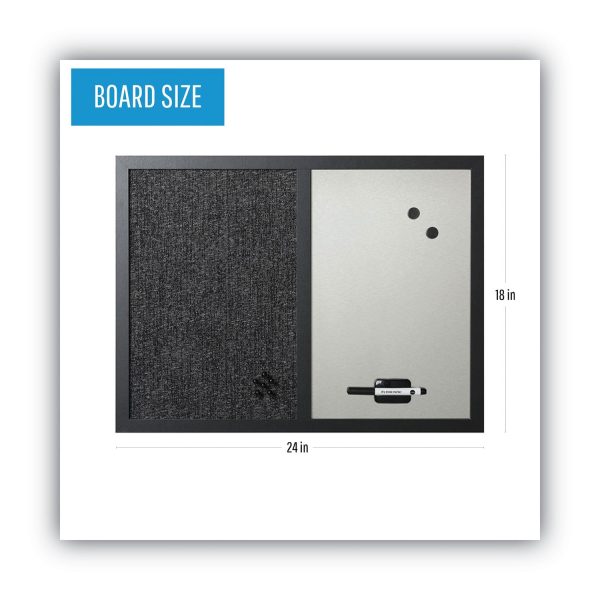 Designer Combo Fabric Bulletin Dry Erase Board, 24 x 18, Charcoal Gray Surface, Black MDF Wood Frame Discount - Image 2