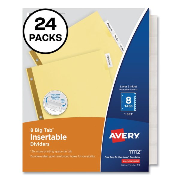 Insertable Big Tab Dividers, 8-Tab, Double-Sided Gold Edge Reinforcing, 11 x 8.5, Buff, Clear Tabs, 24 Sets Cheap