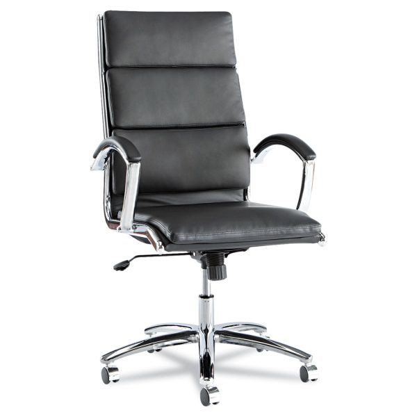 Alera Neratoli High-Back Slim Profile Chair, Faux Leather, 275 lb Cap, 17.32  to 21.25  Seat Height, Black Seat Back, Chrome Online now