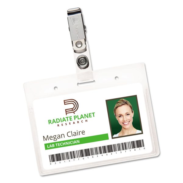 Secure Top Clip-Style Badge Holders, Horizontal, 2 1 4 x 3 1 2, Clear, 50 Box Supply - Image 2