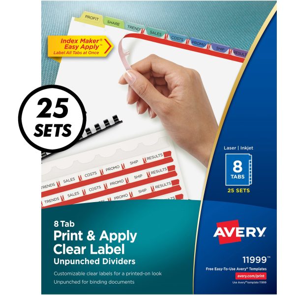 Avery Index Maker Index Divider - 200 x Divider(s) - Print-on Tab(s) - 8 - 8 Tab(s) Set - 8.5  Divider Width x 11  Divider Length - White Paper Divider - Multicolor Paper Tab(s) - 25   Box on Sale - Image 2