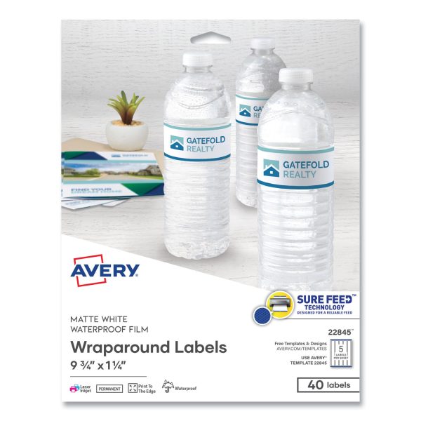 Water-Resistant Wraparound Labels w  Sure Feed, 9.75 x 1.25, White, 40 Pack Online Sale