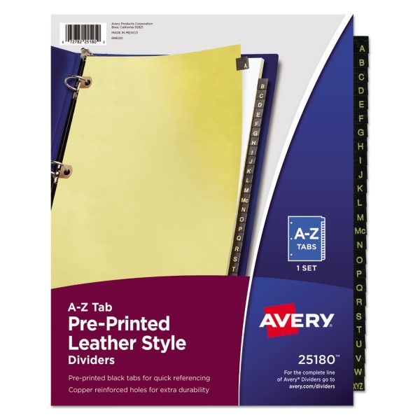 Preprinted Black Leather Tab Dividers w Copper Reinforced Holes, 25-Tab, A to Z, 11 x 8.5, Buff, 1 Set Cheap