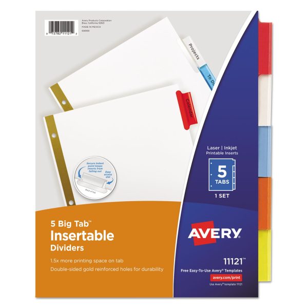 Insertable Big Tab Dividers, 5-Tab, Double-Sided Gold Edge Reinforcing, 11 x 8.5, White, Assorted Tabs, 1 Set Sale