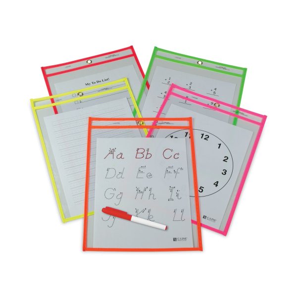 Reusable Dry Erase Pockets, 9 x 12, Assorted Neon Colors, 25 Box For Cheap