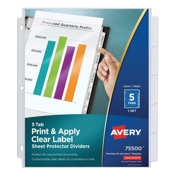 Print and Apply Index Maker Clear Label Sheet Protector Dividers with White Tabs, 5-Tab, 11 x 8.5, White, 1 Set on Sale