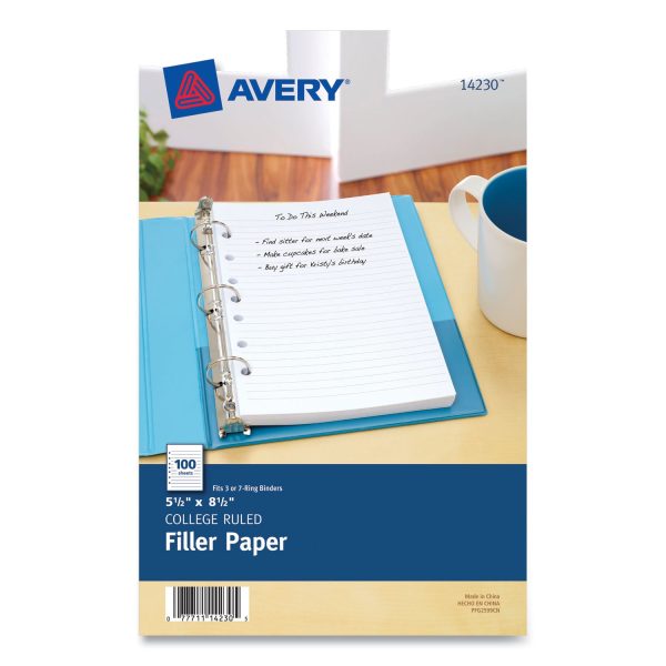 Mini Size Binder Filler Paper, 7-Hole Side Punched, 5.5 x 8.5, College Rule, 100 Pack For Cheap