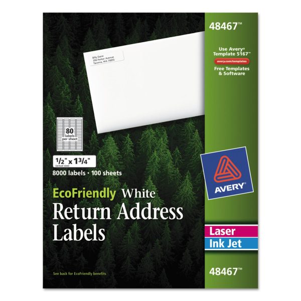 EcoFriendly Mailing Labels, Inkjet Laser Printers, 0.5 x 1.75, White, 80 Sheet, 100 Sheets Pack Online now