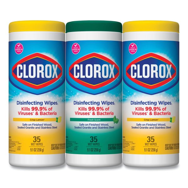 Disinfecting Wipes, 1-Ply, 7 x 8, Fresh Scent Citrus Blend, White, 35 Canister, 3 Canisters Pack Hot on Sale - Image 2