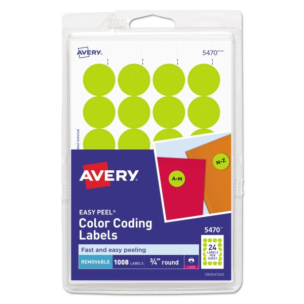 Printable Self-Adhesive Removable Color-Coding Labels, 0.75  dia, Neon Yellow, 24 Sheet, 42 Sheets Pack, (5470) Discount