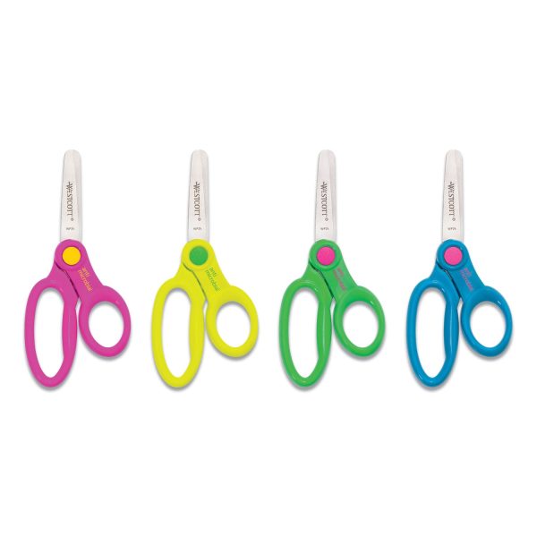 Kids  Scissors with Antimicrobial Protection, Rounded Tip, 5  Long, 2  Cut Length, Assorted Straight Handles, 12 Pack Online now - Image 3