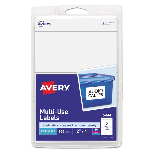 Removable Multi-Use Labels, Inkjet Laser Printers, 2 x 4, White, 2 Sheet, 50 Sheets Pack, (5444) For Discount