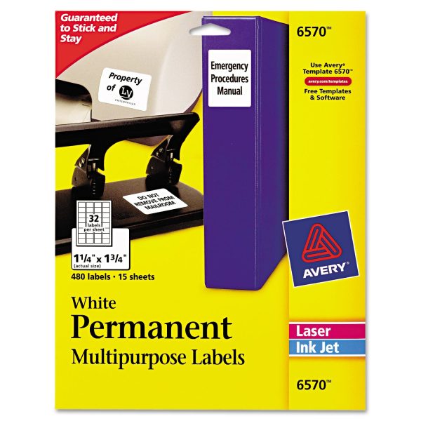 Permanent ID Labels w  Sure Feed Technology, Inkjet Laser Printers, 1.25 x 1.75, White, 32 Sheet, 15 Sheets Pack Online now
