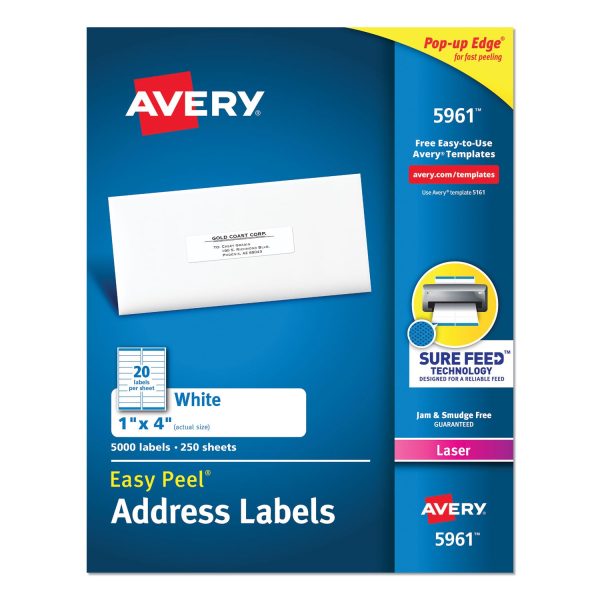 Easy Peel White Address Labels w  Sure Feed Technology, Laser Printers, 1 x 4, White, 20 Sheet, 250 Sheets Box Cheap