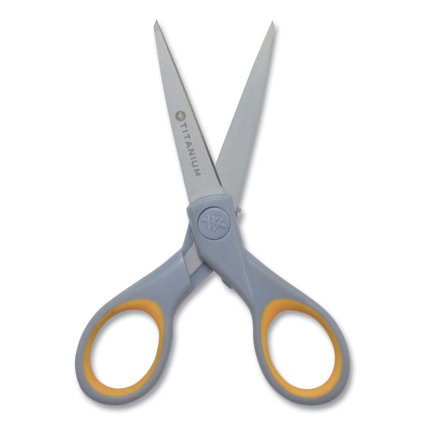 Titanium Bonded Scissors, 5  and 7  Long, 2.25  and 3.5  Cut Lengths, Gray Yellow Straight Handles, 2 Pack Cheap - Image 2