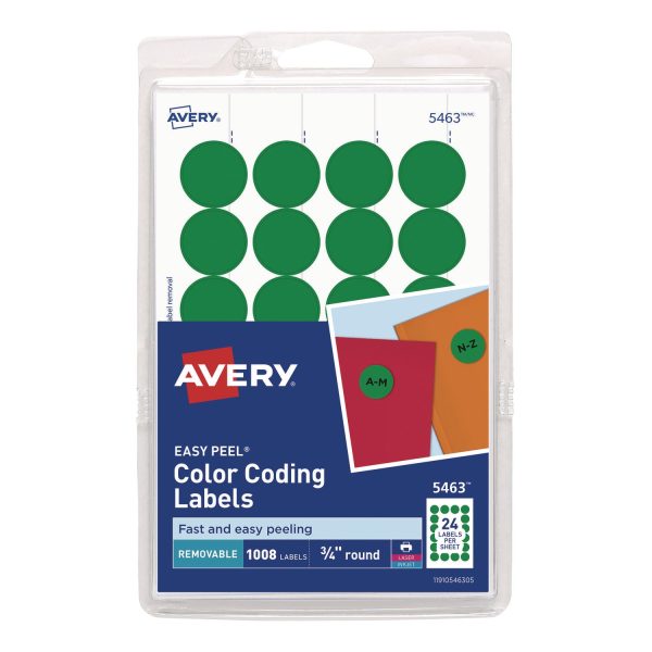 Printable Self-Adhesive Removable Color-Coding Labels, 0.75  dia, Green, 24 Sheet, 42 Sheets Pack, (5463) For Discount