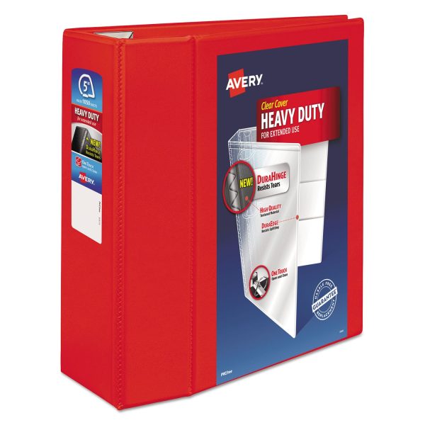 Heavy-Duty View Binder with DuraHinge and Locking One Touch EZD Rings, 3 Rings, 5  Capacity, 11 x 8.5, Red Supply