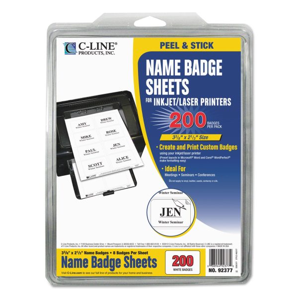 Laser Printer Name Badges, 3 3 8 x 2 1 3, White, 200 Box Online now - Image 2