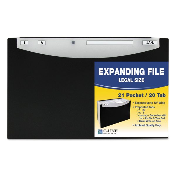 21-Pocket Stand-Up Design Expanding File, 12  Expansion, 21 Sections, 1 5-Cut Tabs, Legal Size, Black Online Sale