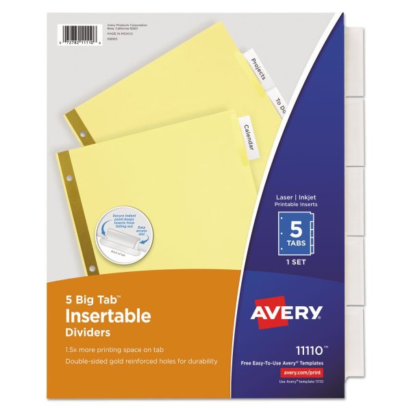 Insertable Big Tab Dividers, 5-Tab, Double-Sided Gold Edge Reinforcing, 11 x 8.5, Buff, Clear Tabs, 1 Set Discount
