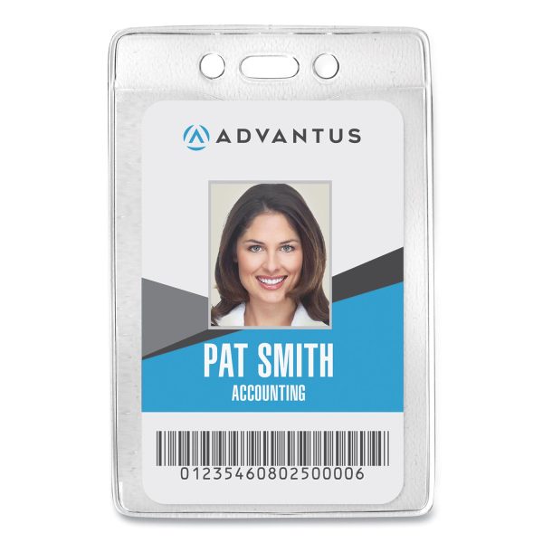 Security ID Badge Holders, Vertical, Pre-Punched for Chain Clip, Clear, 2.63  x 4.38  Holder, 2.38  x 3.75  Insert, 50 Box Supply