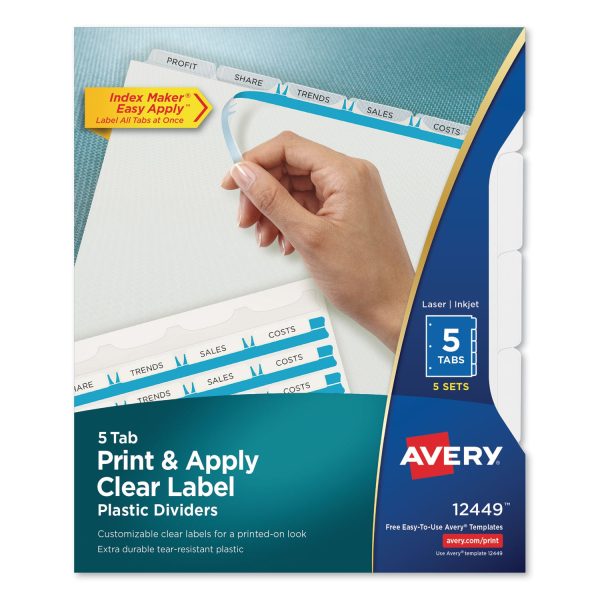 Print and Apply Index Maker Clear Label Plastic Dividers w Printable Label Strip, 5-Tab, 11 x 8.5, Frosted Clear Tabs, 5 Sets Discount