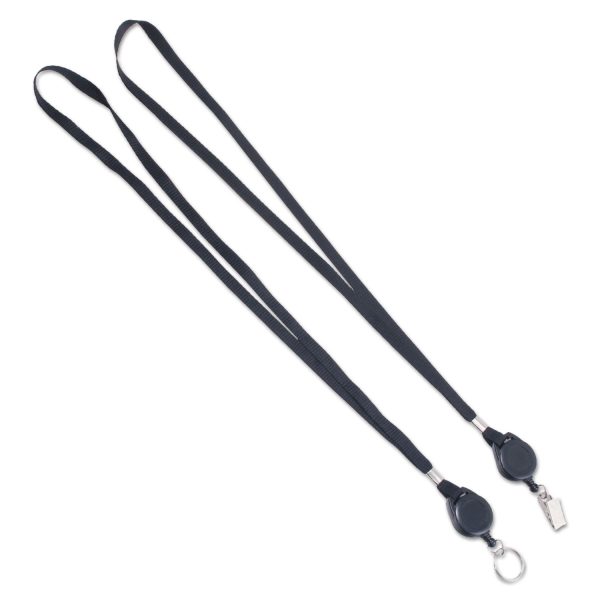 Lanyards with Retractable ID Reels, Metal Split Ring Fastener, 34  Long, Black, 12 Pack For Cheap - Image 3