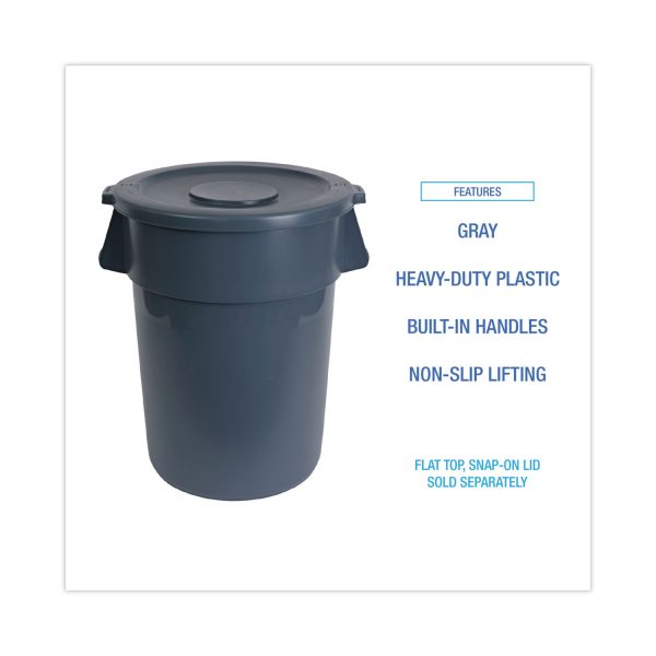 Round Waste Receptacle, 32 gal, Linear-Low-Density Polyethylene, Gray Supply - Image 3