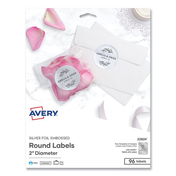 Round Labels, Inkjet Printers, 2  dia, Silver, 12 Sheet, 8 Sheets Pack For Sale