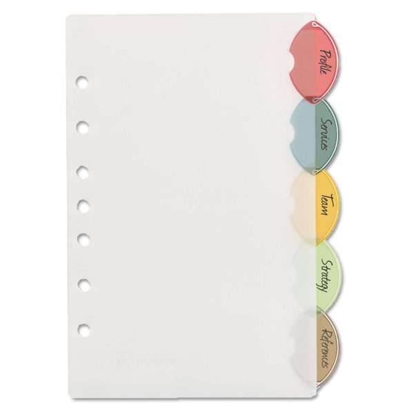 Insertable Style Edge Tab Plastic Dividers, 7-Hole Punched, 5-Tab, 8.5 x 5.5, Translucent, 1 Set For Discount