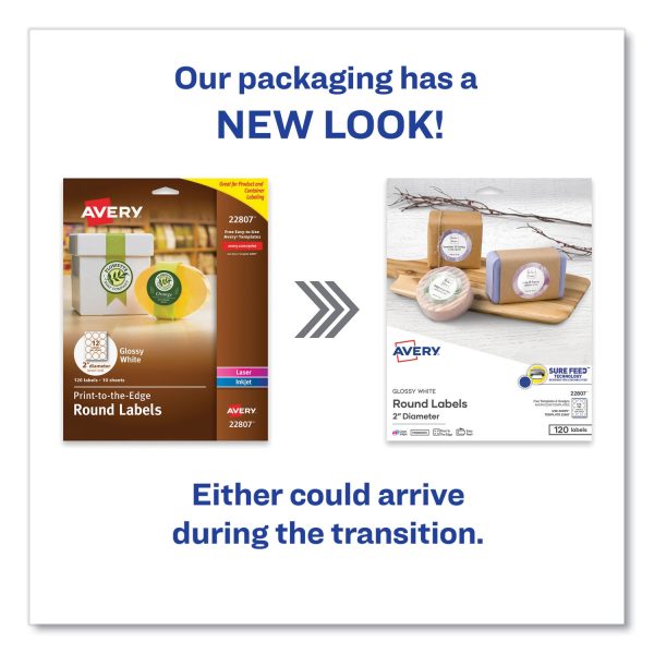 Print-to-the Edge Labels w Scalloped Edge, 2 1 2  dia, Pearl Ivory, 72 PK Sale - Image 2