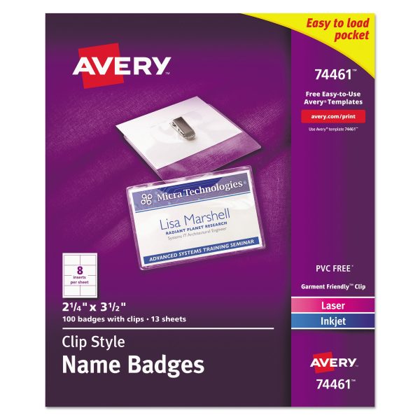 Clip-Style Badge Holder with Laser Inkjet Insert, Top Load, 3.5 x 2.25, White, 100 Box For Cheap
