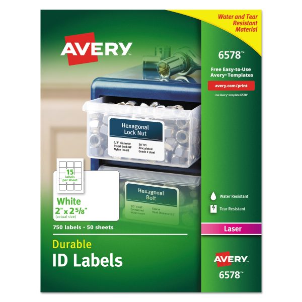 Durable Permanent ID Labels with TrueBlock Technology, Laser Printers, 2 x 2.63, White, 15 Sheet, 50 Sheets Pack Online now