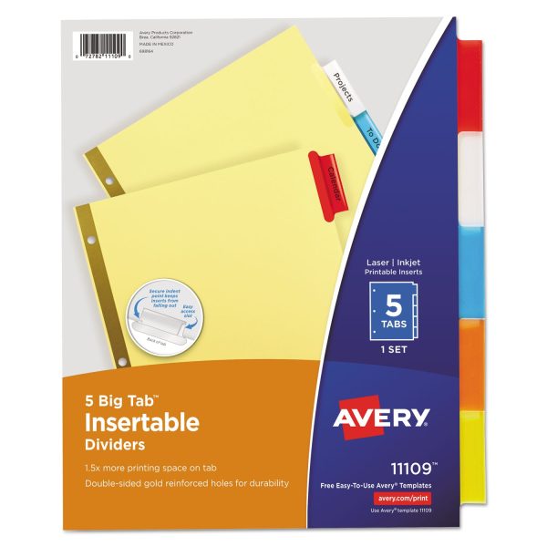Insertable Big Tab Dividers, 5-Tab, Double-Sided Gold Edge Reinforcing, 11 x 8.5, Buff, Assorted Tabs, 1 Set Discount