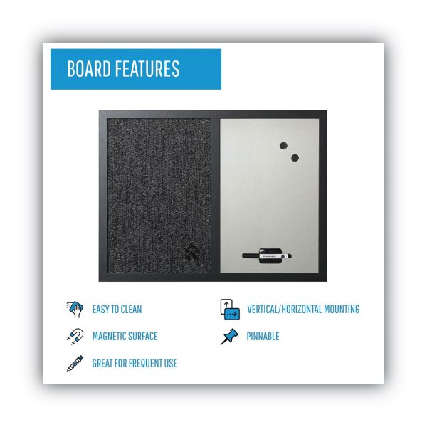 Designer Combo Fabric Bulletin Dry Erase Board, 24 x 18, Charcoal Gray Surface, Black MDF Wood Frame Discount - Image 4