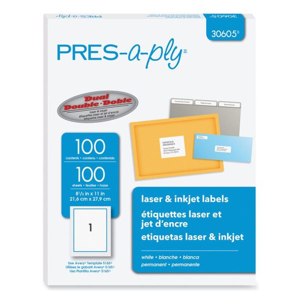 Labels, Laser Printers, 8.5 x 11, White, 100 Box Fashion