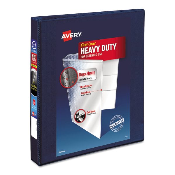 Heavy-Duty View Binder with DuraHinge and One Touch EZD Rings, 3 Rings, 1  Capacity, 11 x 8.5, Navy Blue Supply