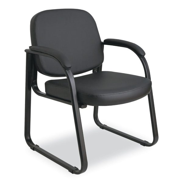 Alera Genaro Series Faux Leather Half-Back Sled Base Guest Chair, 25  x 24.80  x 33.66 , Black Seat, Black Back, Black Base For Sale