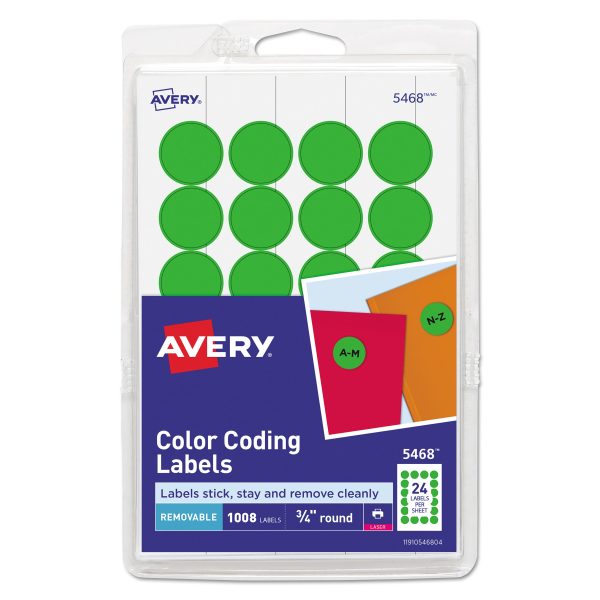 Printable Self-Adhesive Removable Color-Coding Labels, 0.75  dia, Neon Green, 24 Sheet, 42 Sheets Pack, (5468) Fashion