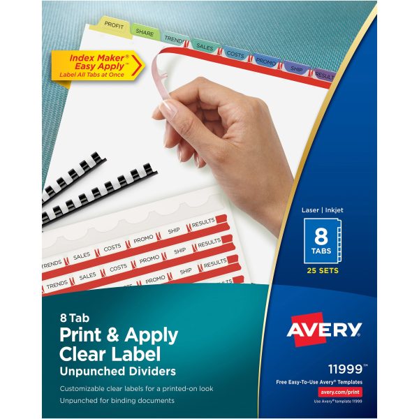 Avery Index Maker Index Divider - 200 x Divider(s) - Print-on Tab(s) - 8 - 8 Tab(s) Set - 8.5  Divider Width x 11  Divider Length - White Paper Divider - Multicolor Paper Tab(s) - 25   Box on Sale