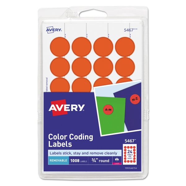Printable Self-Adhesive Removable Color-Coding Labels, 0.75  dia, Neon Red, 24 Sheet, 42 Sheets Pack, (5467) Online Sale