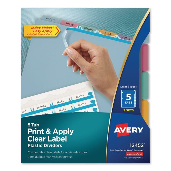 Print and Apply Index Maker Clear Label Plastic Dividers with Printable Label Strip, 5-Tab, 11 x 8.5, Assorted Tabs, 5 Sets For Cheap