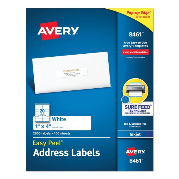 Easy Peel White Address Labels w  Sure Feed Technology, Inkjet Printers, 1 x 4, White, 20 Sheet, 100 Sheets Box Online Sale