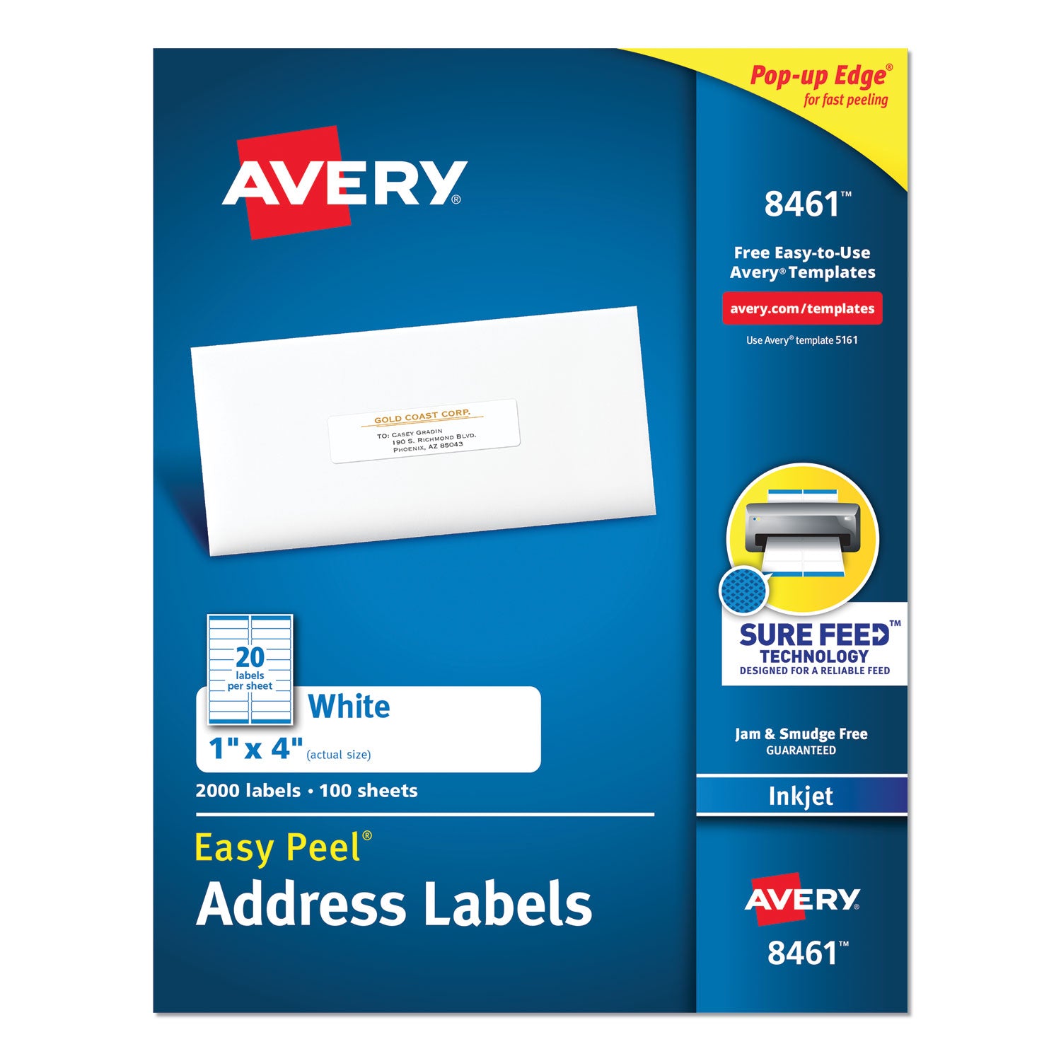Easy Peel White Address Labels w  Sure Feed Technology, Inkjet Printers, 1 x 4, White, 20 Sheet, 100 Sheets Box Online Sale