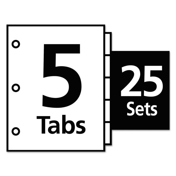 Index Dividers with White Labels, 5-Tab, 11 x 8.5, White, 25 Sets Cheap - Image 3