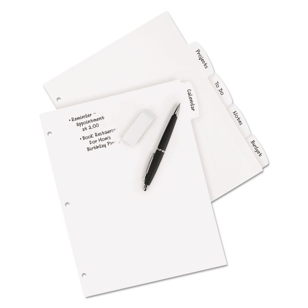 Write and Erase Big Tab Durable Plastic Dividers, 3-Hole Punched, 5-Tab, 11 x 8.5, White, 1 Set Sale - Image 3
